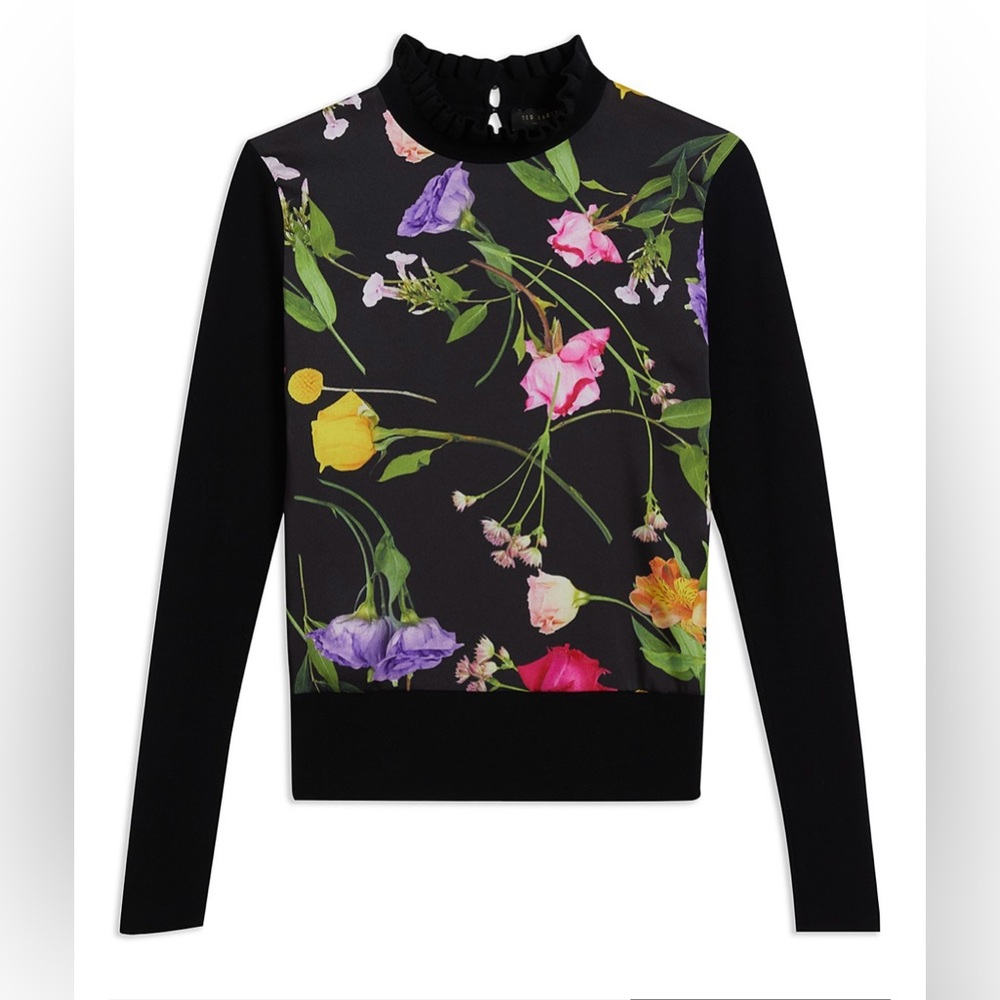 TED BAKER Daneaa Woven Front Mock Neck Sweater Size 1